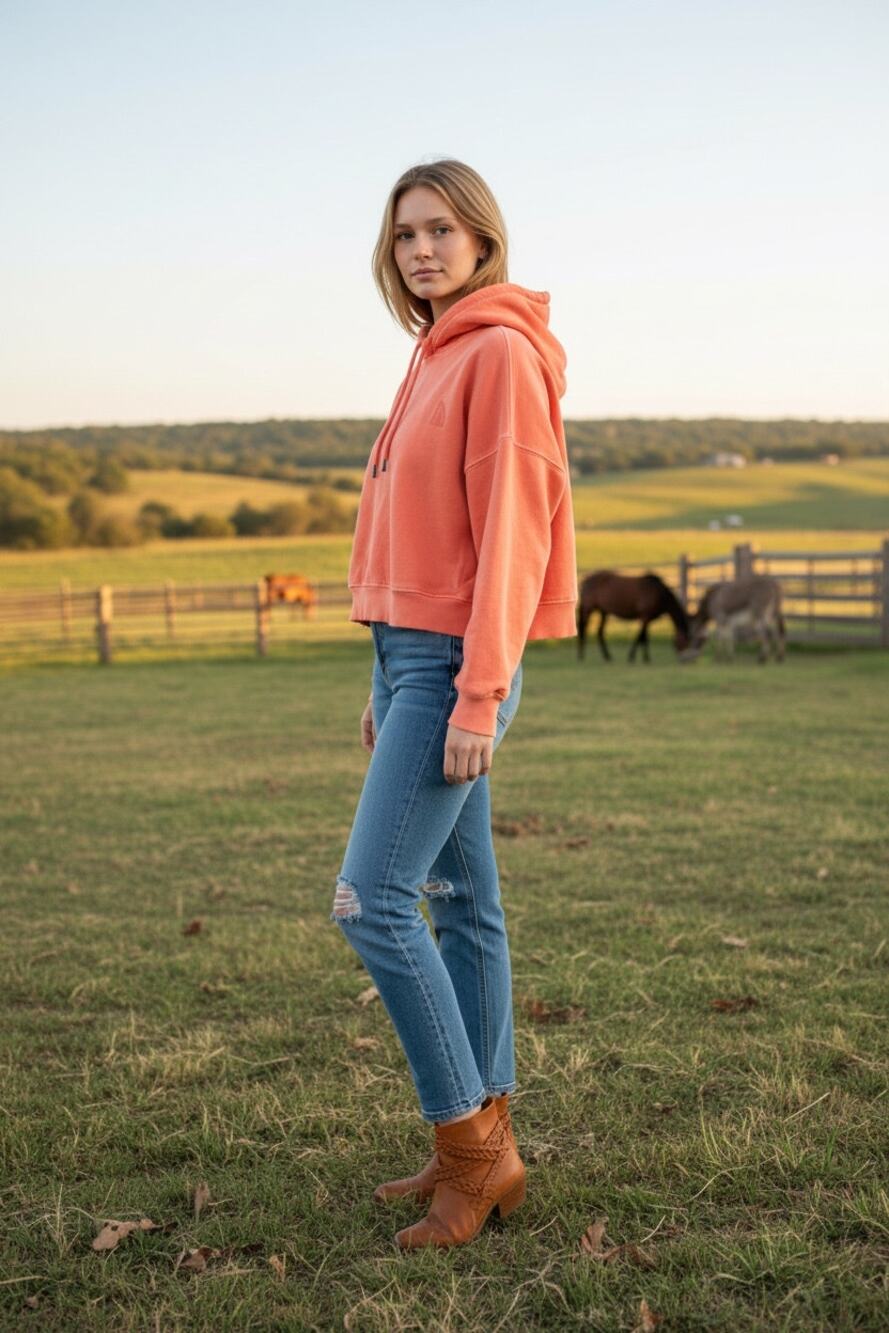 The Nort Face Garment Dye Cropped Hoodie Size M Coral Orange